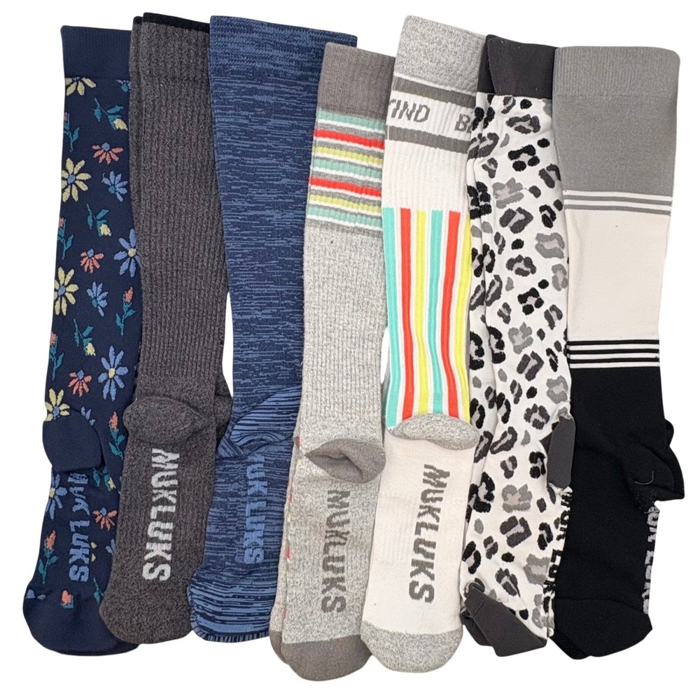 Lot of 7 MUK LUKS Womens Wide Calf Compression Knee High Socks Floral Leopard